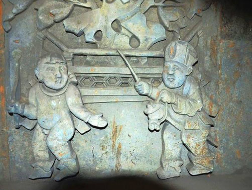 战争竹马戏古代砖雕
