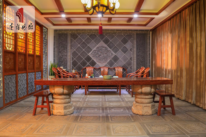 唐语砖雕新中式装修茶室